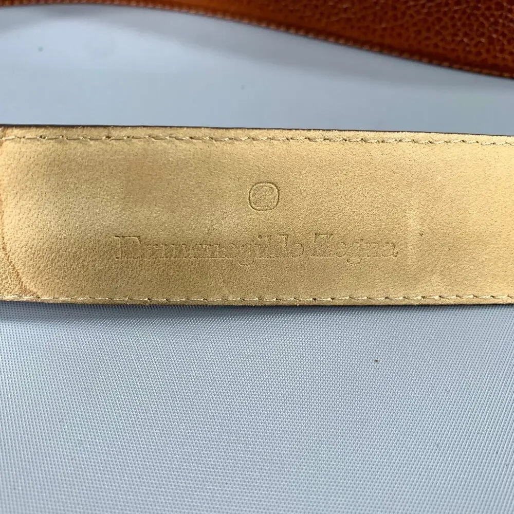 ERMENEGILDO ZEGNA Size 38 Brown Crackled Leather Belt